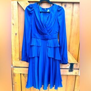 Temperley Royal Blue Chiffon Balloon Sleeve Cocktail Dress Size 4